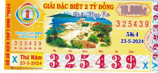 Mẫu vé xổ số kiến thiết Bình Thuận 1